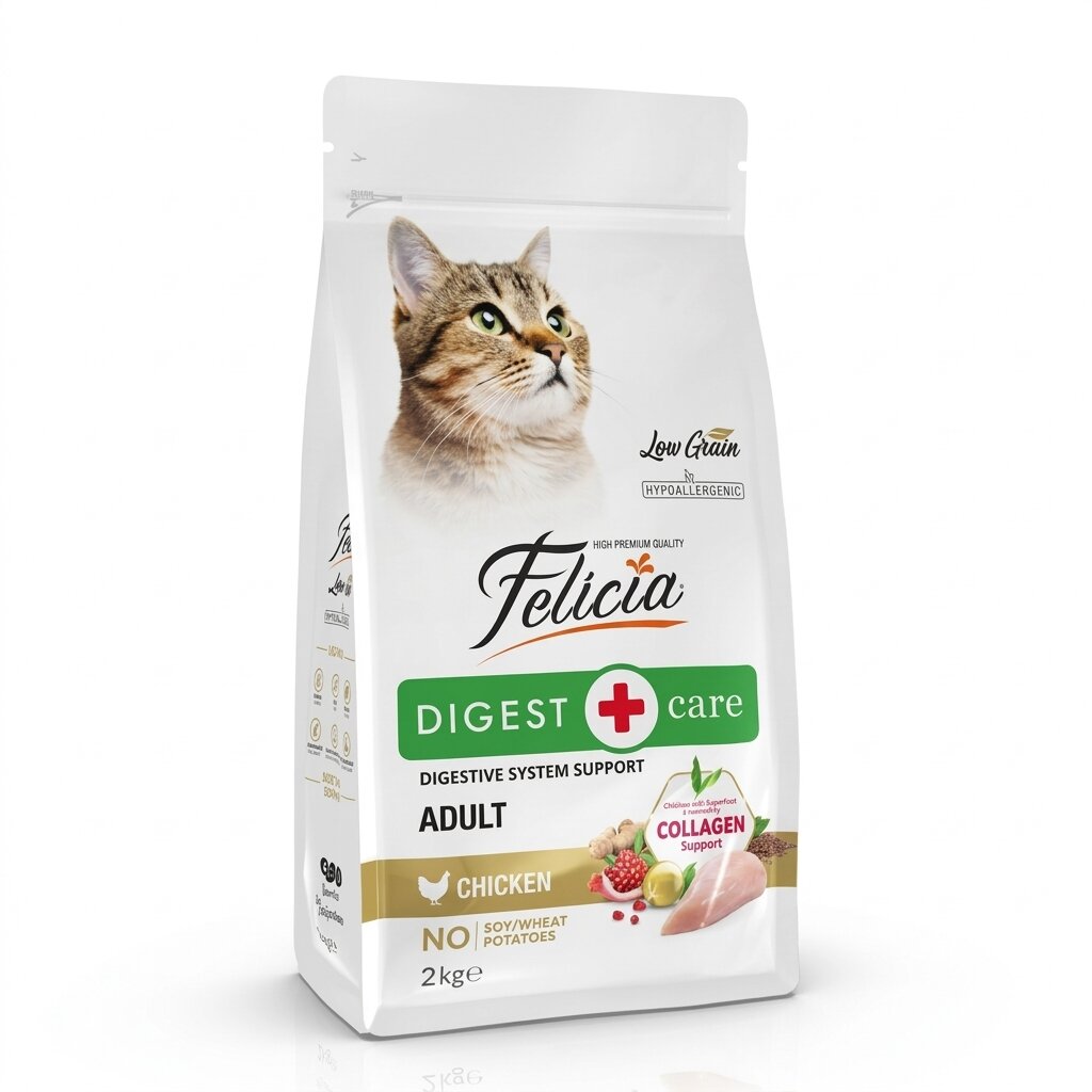 Felicia Low Grain Hypoallergenic Collagen Support Dry Cat Food Digest Care Chicken 2KG