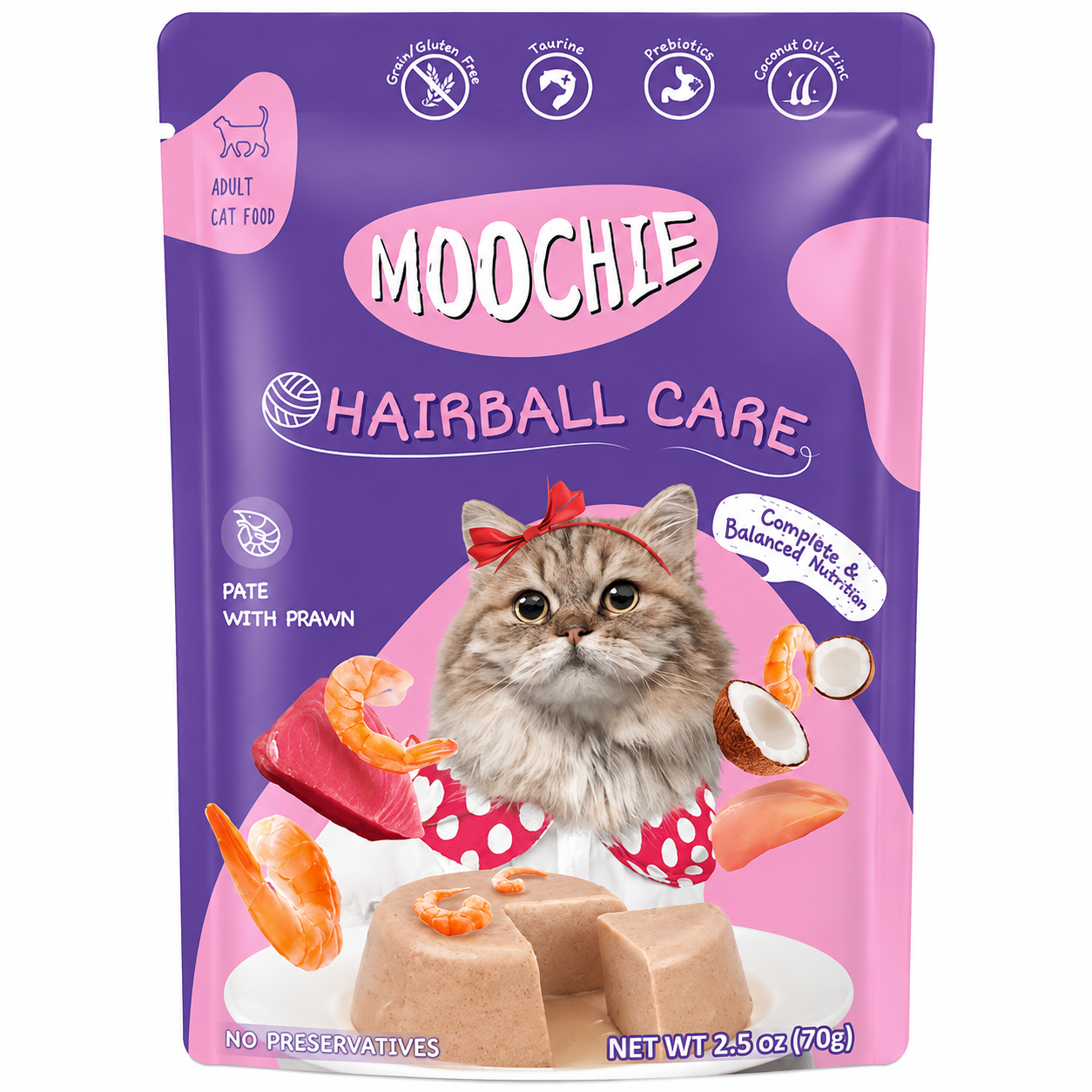 MOOCHIE WITH PRAWN(HAIRBALL CARE)CAT POUCH 70GM