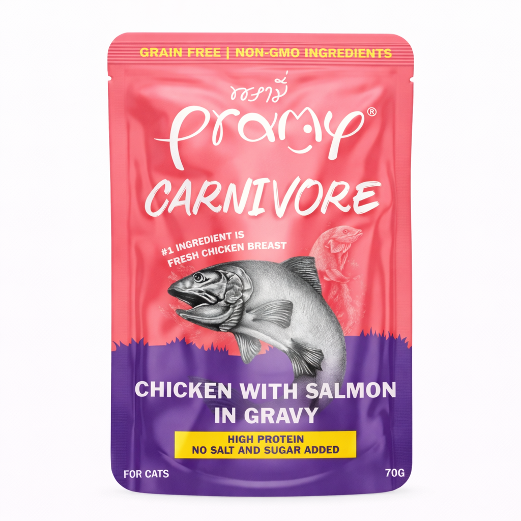 Pramy Carnivore Pouch Chicken with Salmon in Jelly for All Cats 70gm