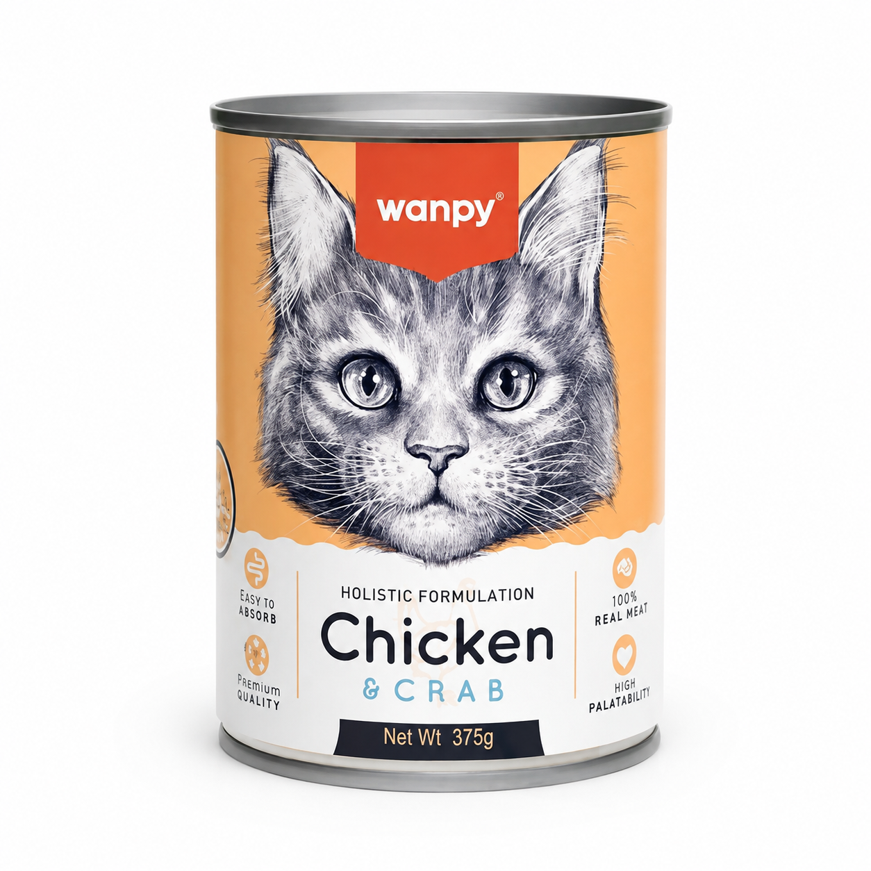 Wanpy Adult Holistic Formulation Chicken & Crab Cat Can Food 375g