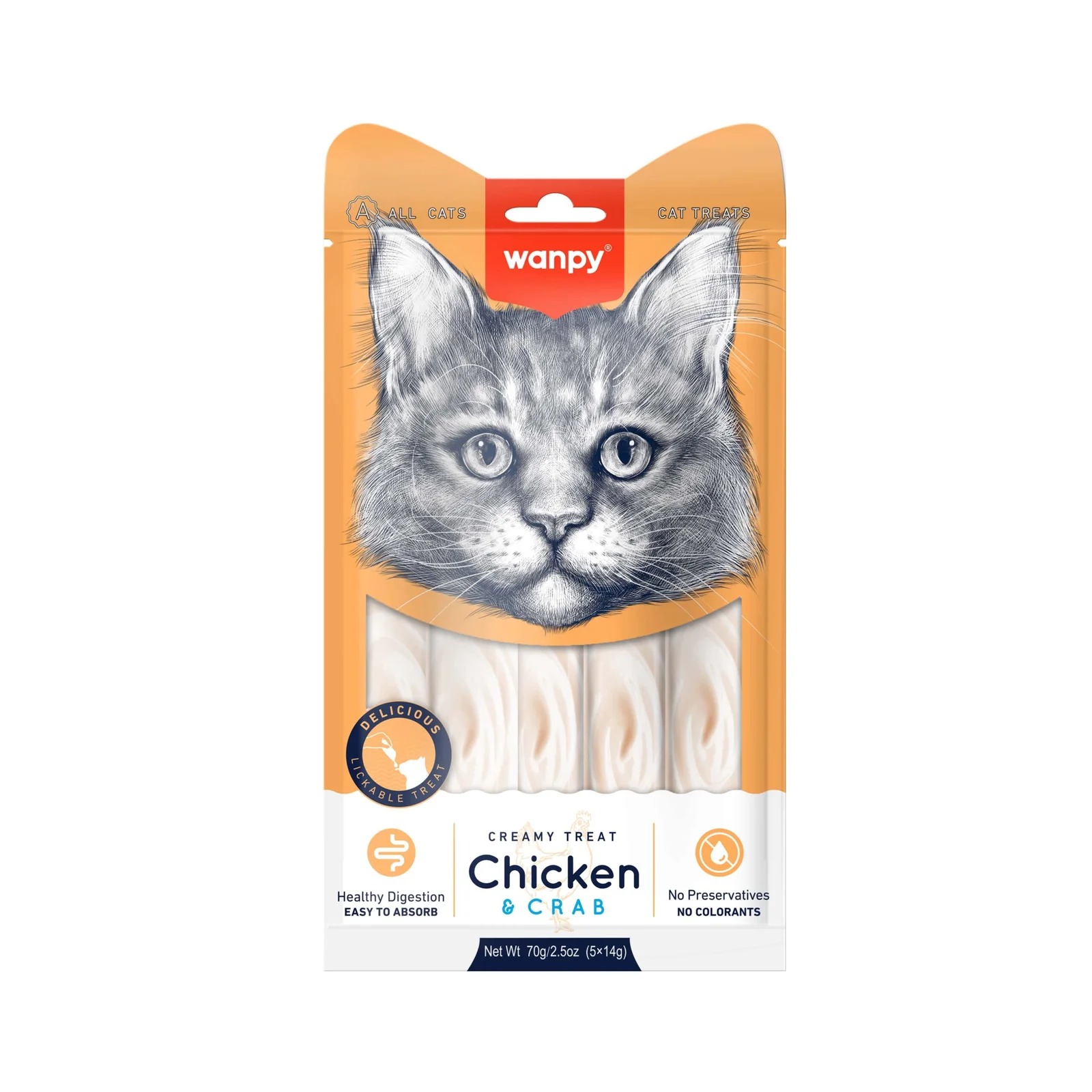 Wanpy Creamy Cat Treat Chicken & Crab 70gm (5×14gm)