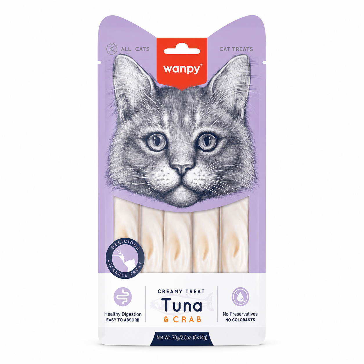 Wanpy Creamy Cat Treat Tuna & Crab 70gm (5×14gm)