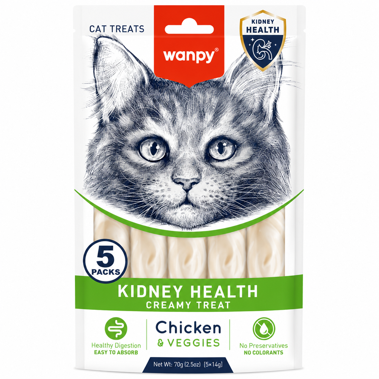 Wanpy Medicated Creamy Cat Treat Kidney Health Chicken and Veggies70gm (5*14)