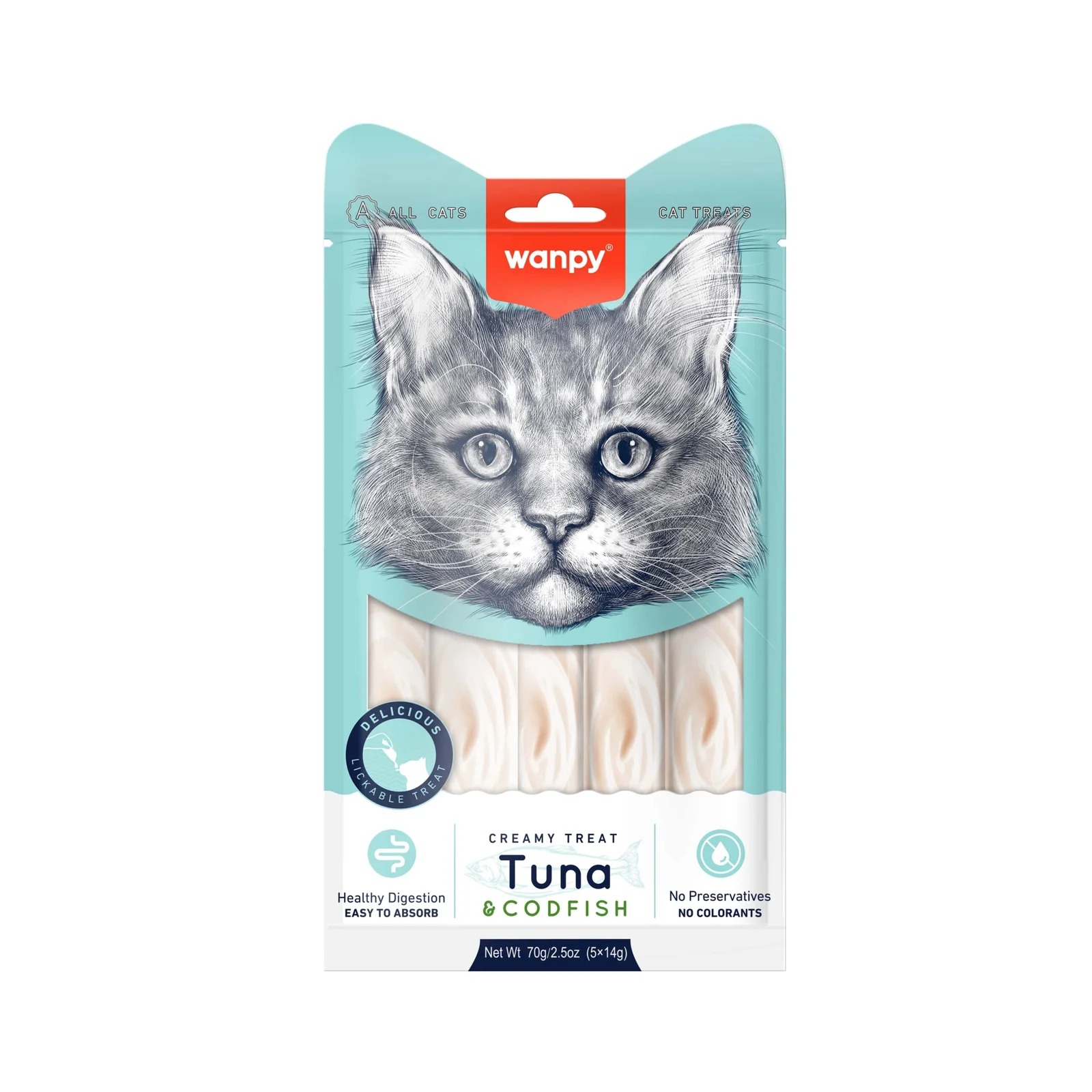 Wanpy Creamy Cat Treat Tuna & Cod Fish 70gm (5×14gm)