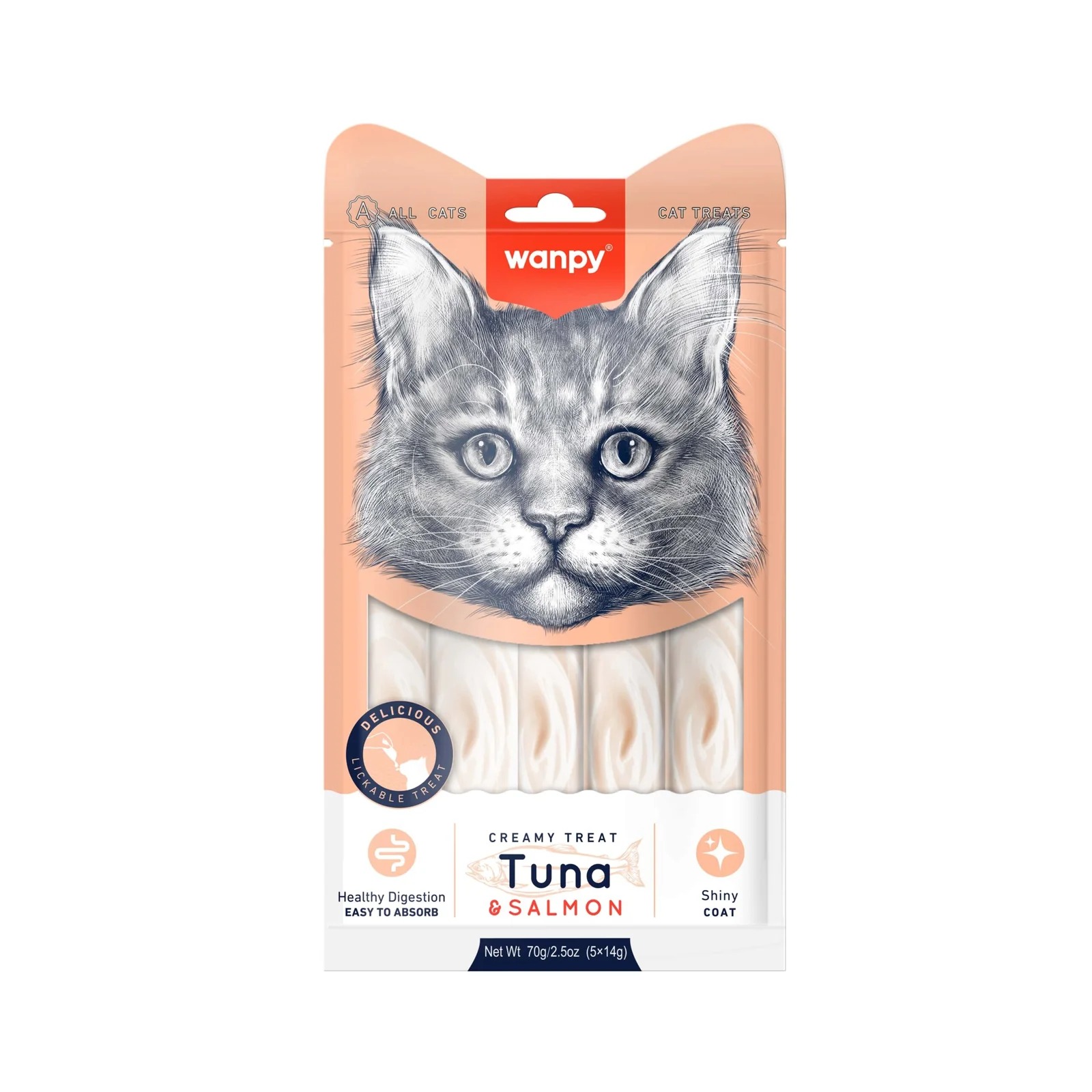 Wanpy Creamy Cat Treat Tuna and Salmon 70gm (5*14)
